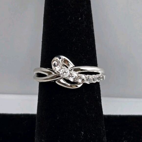 SUN Diamond Sterling Swirl Anniversary Band Promise Ring Sz 6.75 - Picture 1 of 16